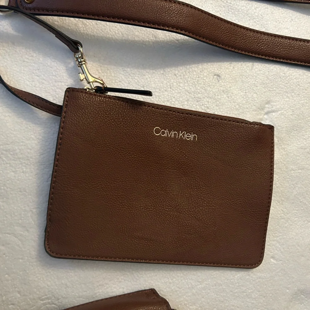 Calvin Klein brown tote purse double strap shoulder bag or crossbody wristlet